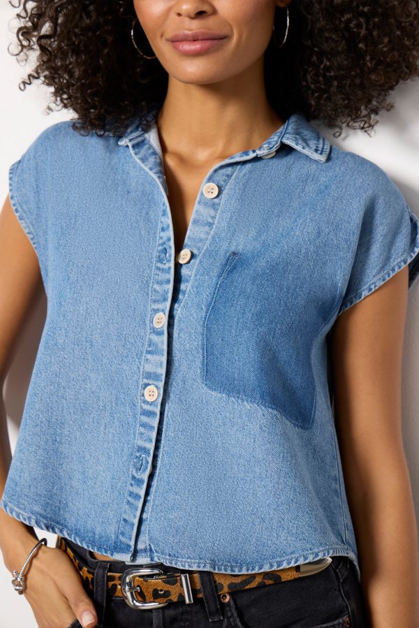 Reworked Denim Short Sleeve Shirt - Image 3