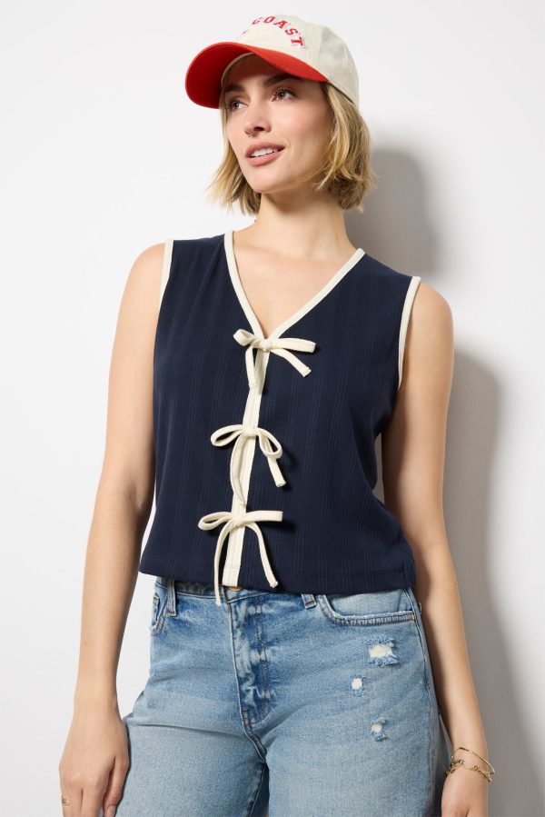 Tori Ribbed Tie Front Tank - Image 2