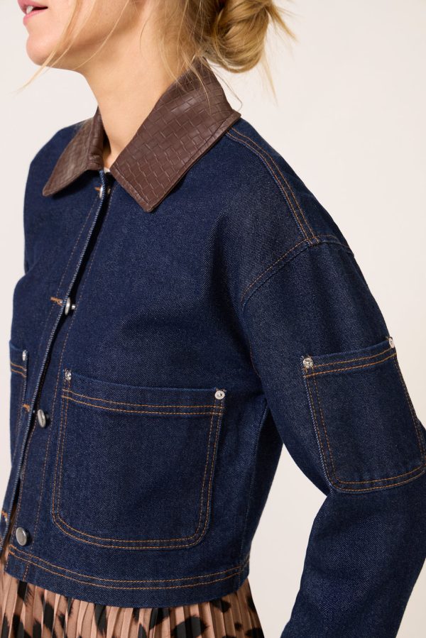 Combo Collar Denim Jacket - Image 2