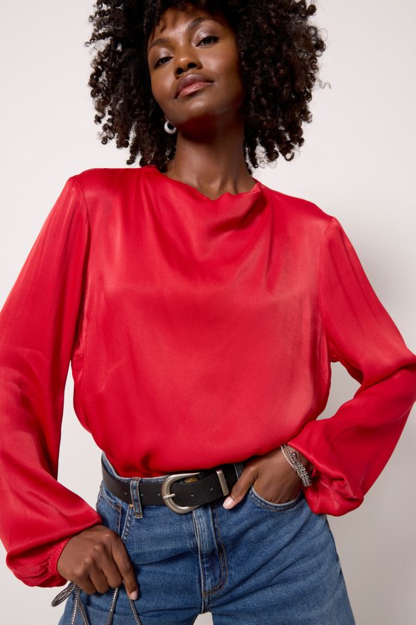 Satin Drape Neck Blouse - Image 2