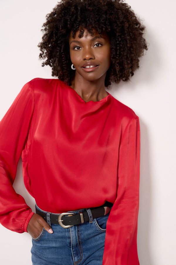 Satin Drape Neck Blouse - Image 5