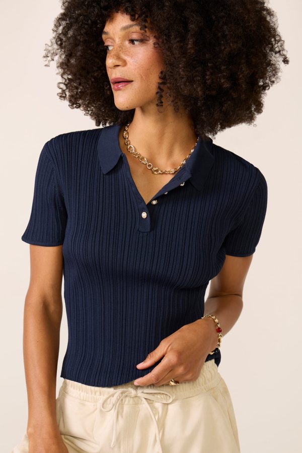 Crinkle Knit Slim Polo Sweater - Image 5
