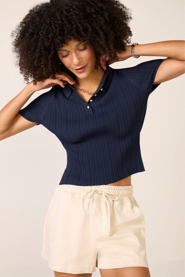 Crinkle Knit Slim Polo Sweater - Image 2