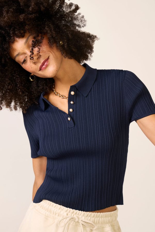 Crinkle Knit Slim Polo Sweater - Image 3