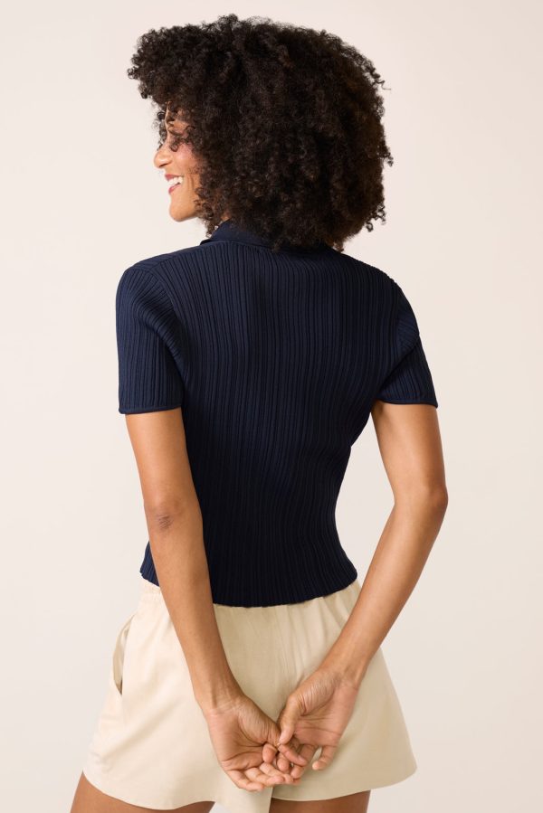 Crinkle Knit Slim Polo Sweater - Image 4