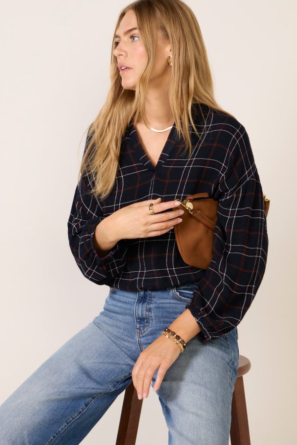 Split Neck Plaid Blouse - Image 6