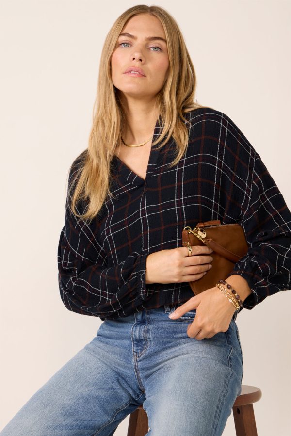 Split Neck Plaid Blouse - Image 5