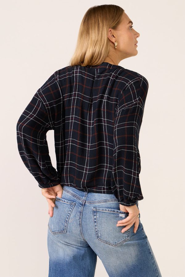 Split Neck Plaid Blouse - Image 4