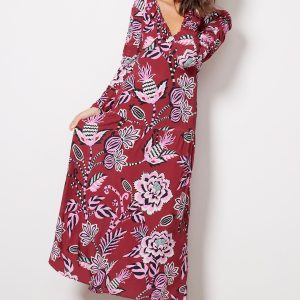 Pineapple Inspiration Burgundy V Neckline Maxi Dress