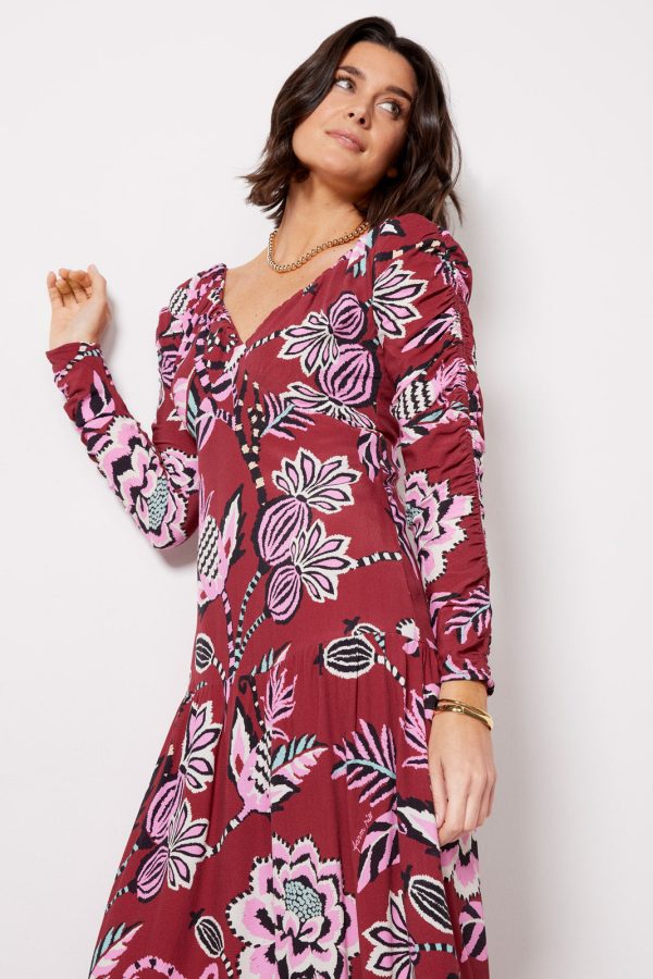 Pineapple Inspiration Burgundy V Neckline Maxi Dress - Image 3