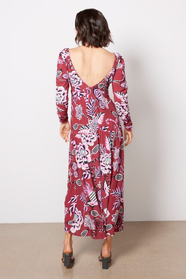 Pineapple Inspiration Burgundy V Neckline Maxi Dress - Image 4